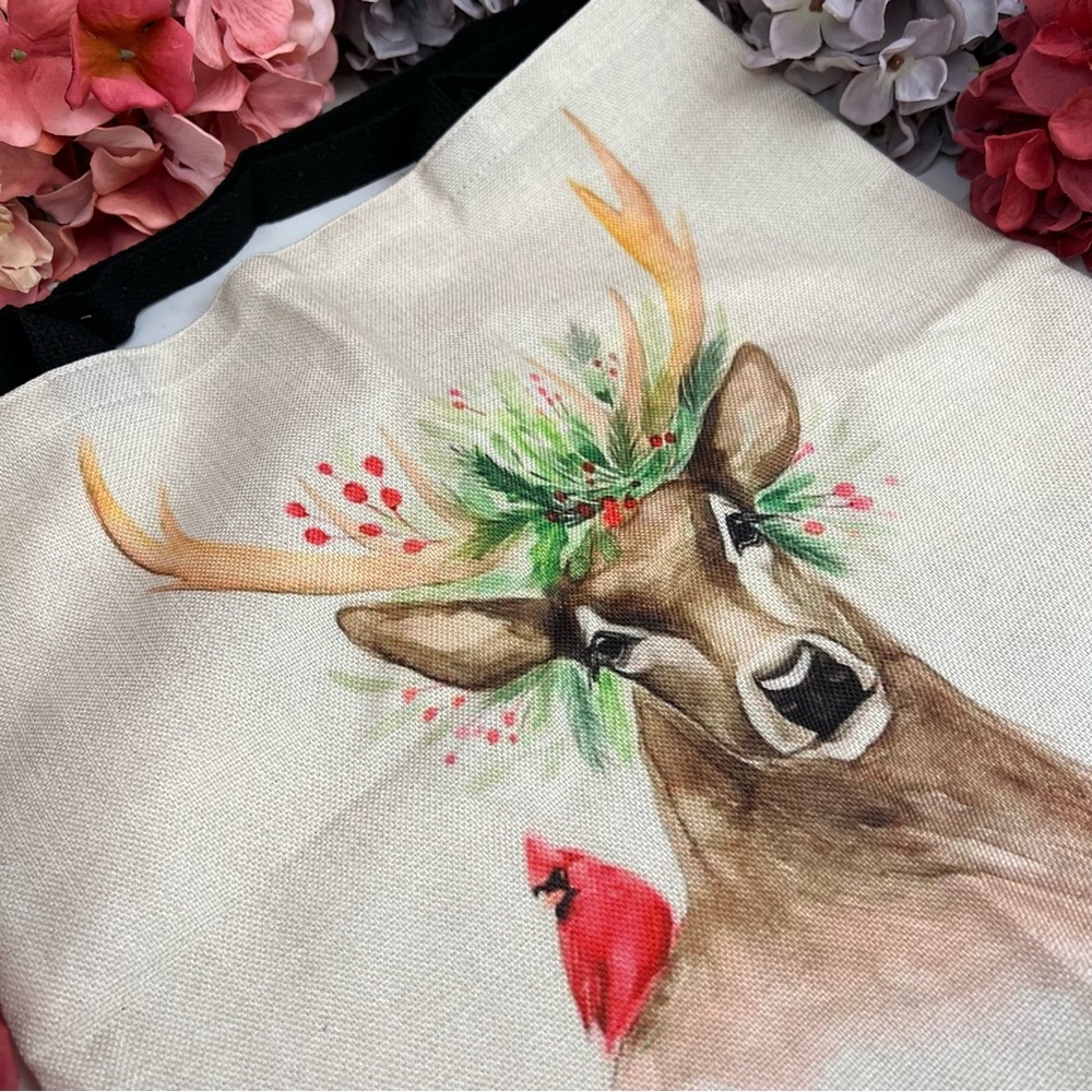 Eco-Friendly Folding Majestic Six Point Buck with Flowers Tote Bag - Picture 11 of 15